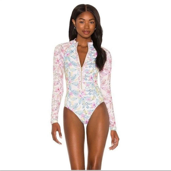 Hurley x LoveShackFancy Max Hawaiian Hibiscus Long Sleeve One piece Bodysuit - Picture 10 of 16